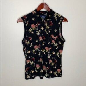 Reitmans Women Black Floral Sleeveless Asian Qipao Inspired Strechy Top Size XL